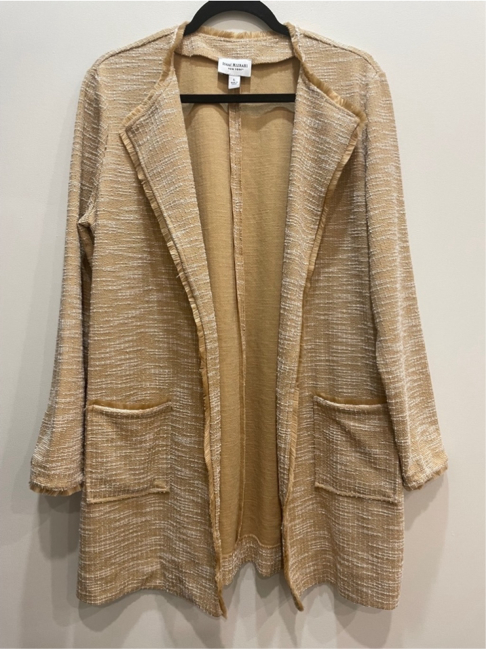 Isaac Mizrahi Stretch Teed Knit Long Open Cardigan Large Office Preppy Old Money